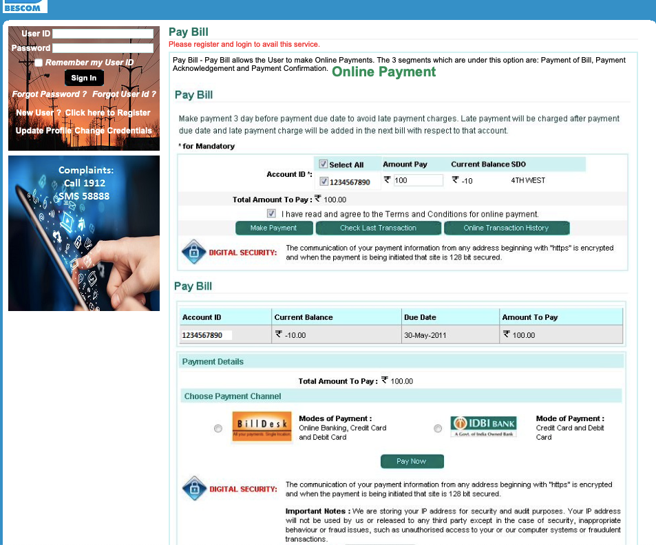 BESCOM Online Payment