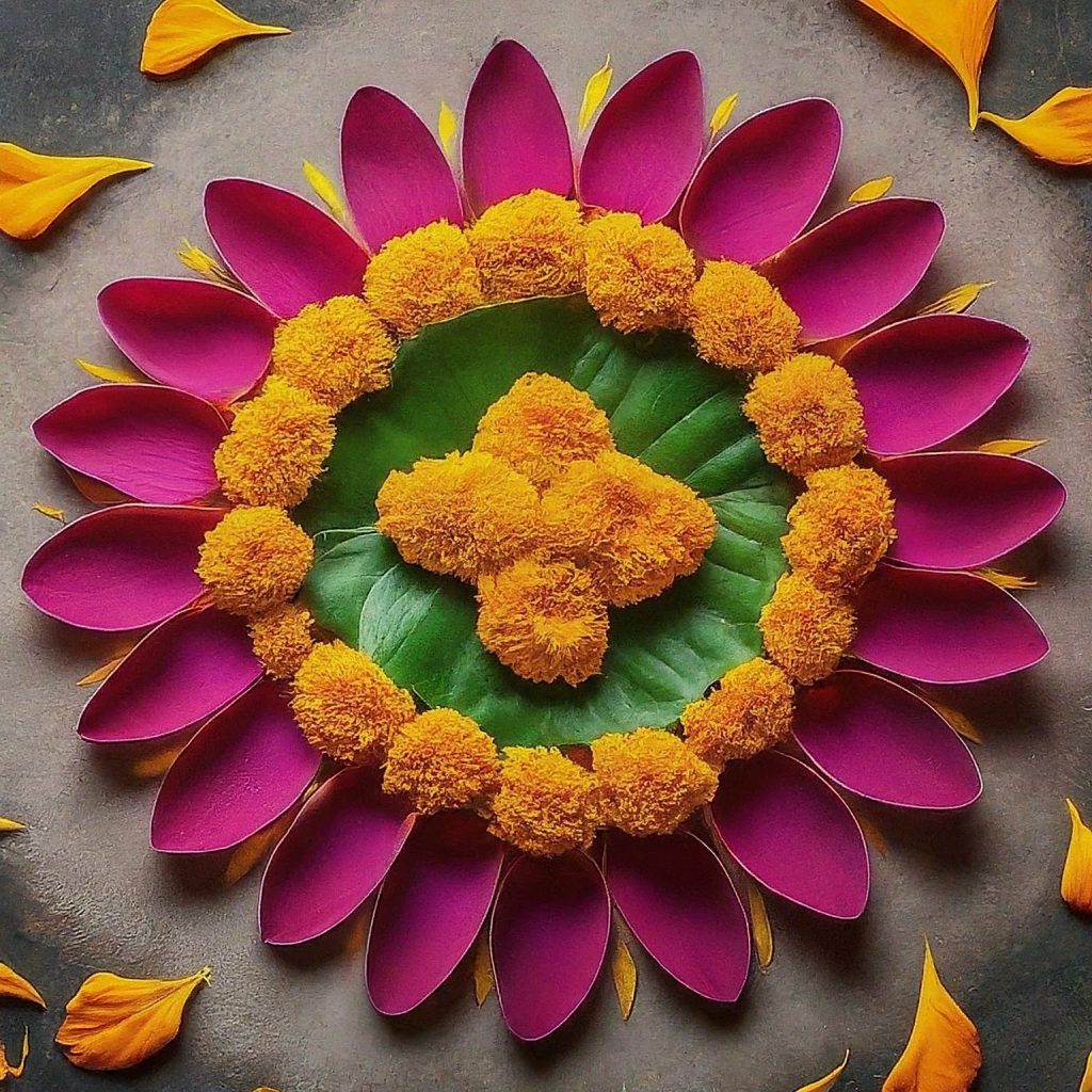 Rangoli Design with Flower Petals