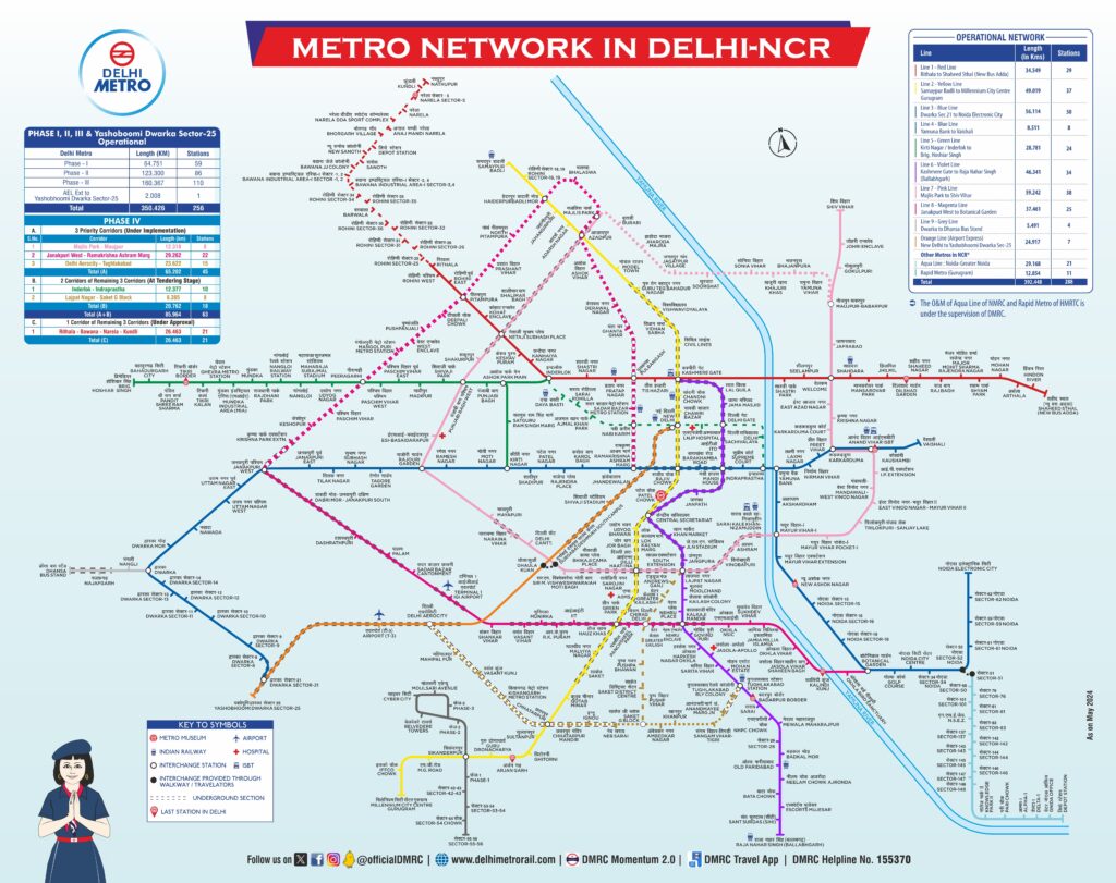 delhi metro phases 1 ot 4 route map