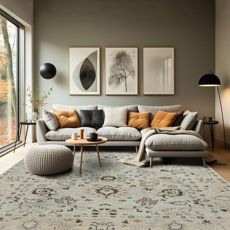 Rug on L-shaped sofa