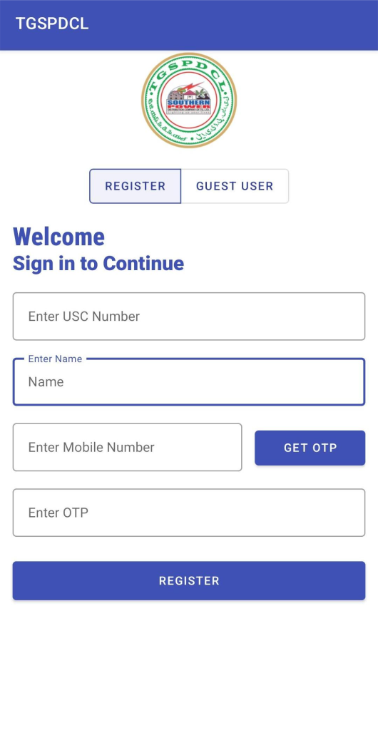 tgspdcl mobile app registration