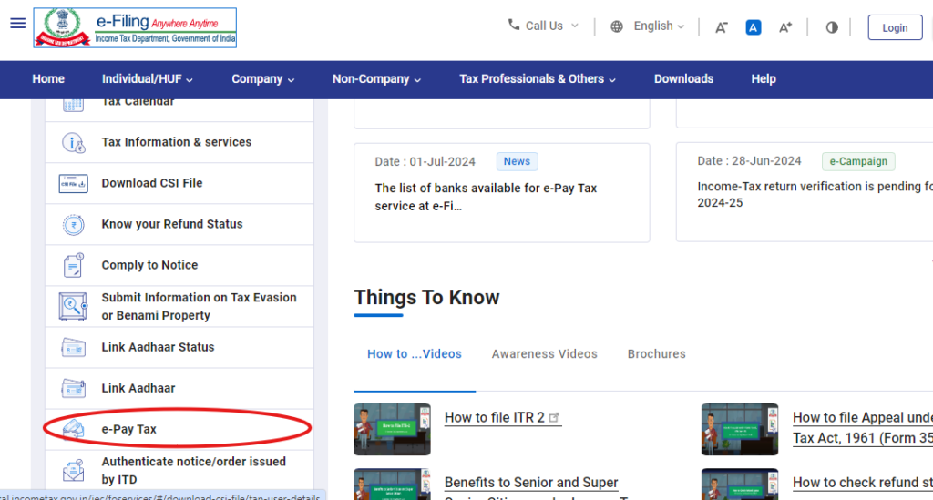 income tax E filing e pay tax