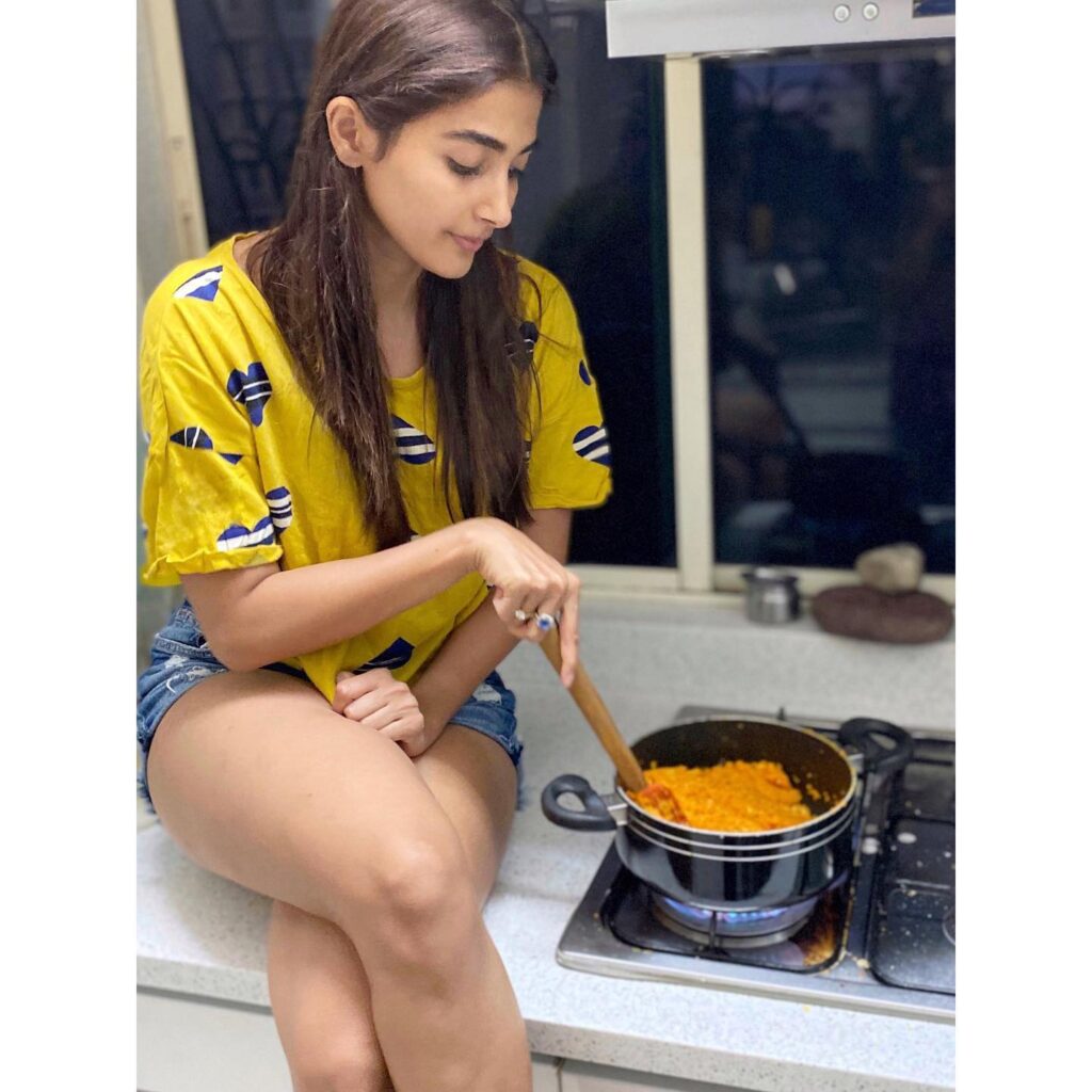 pooja hegde cooking in kitchen