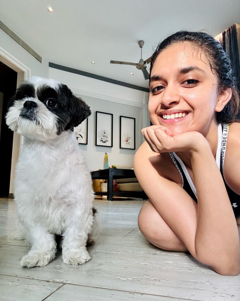 Keerthy Suresh with dog